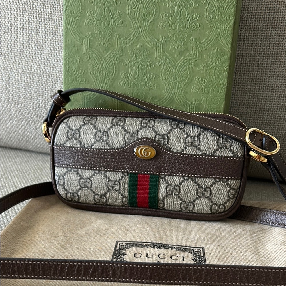 Gucci Brown and Green Crossbody Bag with Signature Style